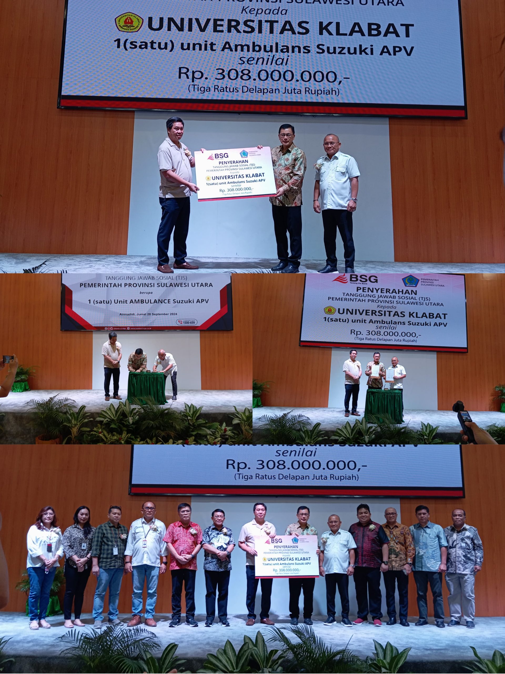 Diserahkan Wagub Steven Kandouw, BSG Support Dunia Pendidikan Universitas Klabat Lewat Bantuan Mobil Ambulance