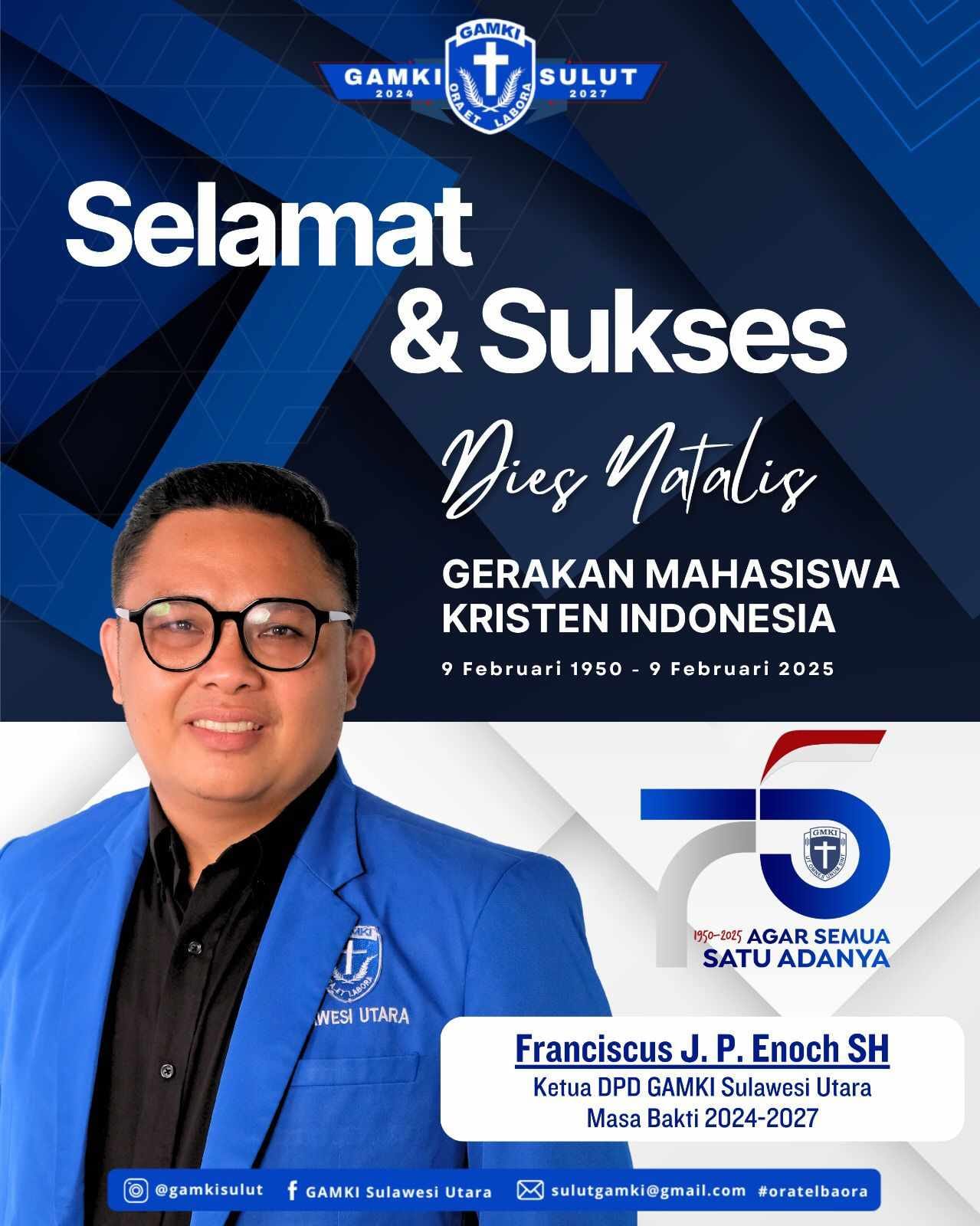 Dies Natalis ke-75 Tahun, Enoch: GMKI Harus Konsisten Jaga Medan Pelayanan