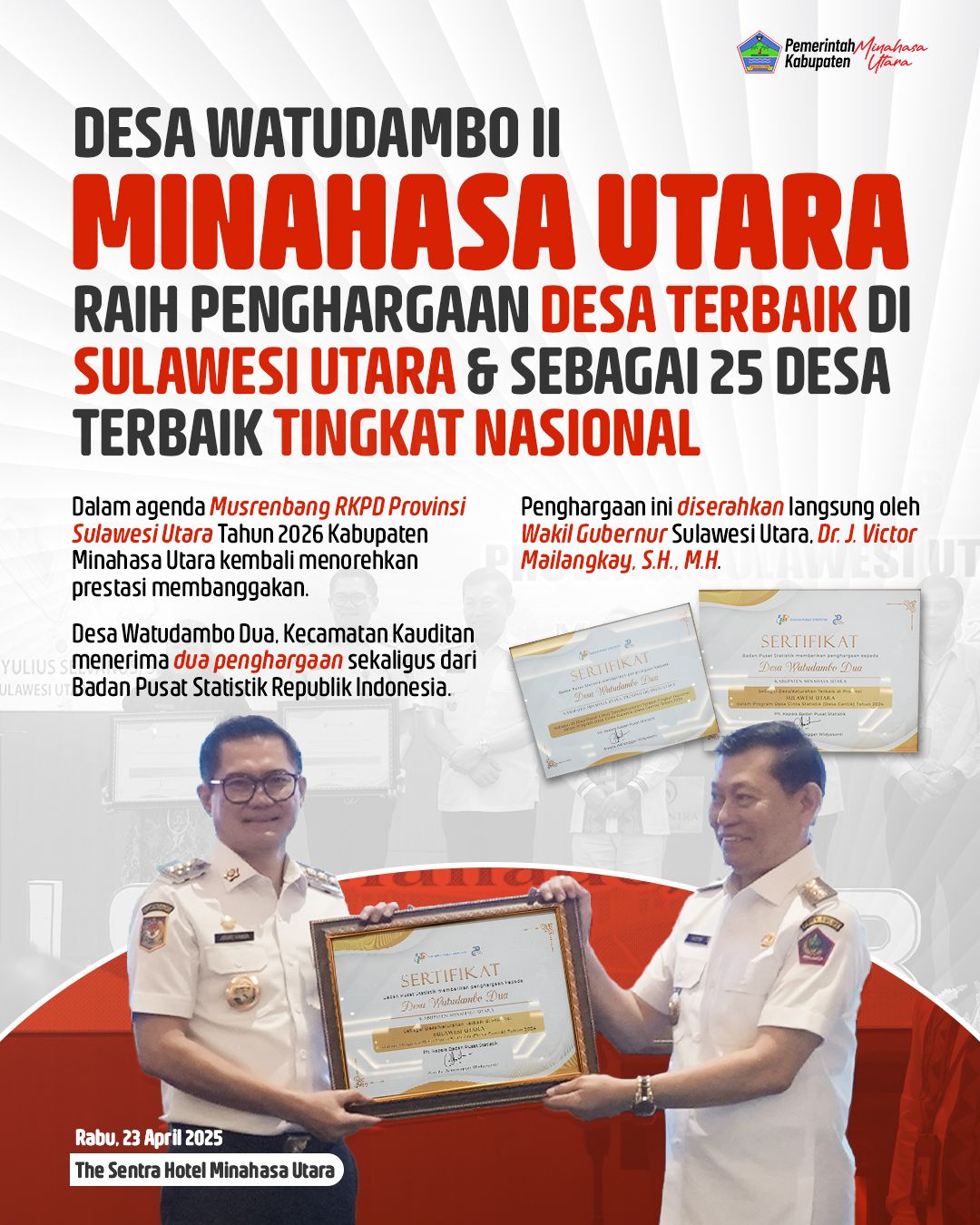 Pemkab Minut Kembali Ukir Prestasi, Watudambo II Masuk 25 Desa CANTIK Tingkat Nasional