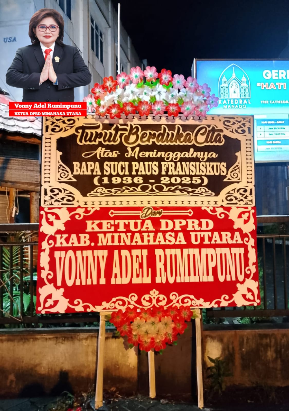 Merasa Kehilangan, Ketua DPRD Minut Kirim Papan Bunga Turut Berdukacita di Keuskupan Manado