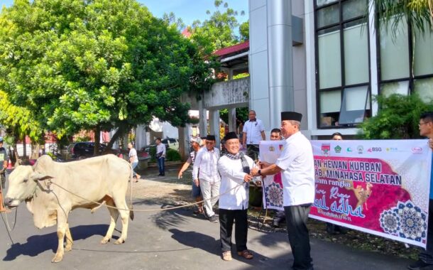 Bupati dan Wabup Minsel serahkan 15 Sapi Kurban dan Sembako di Momen Idul Adha 1446 H