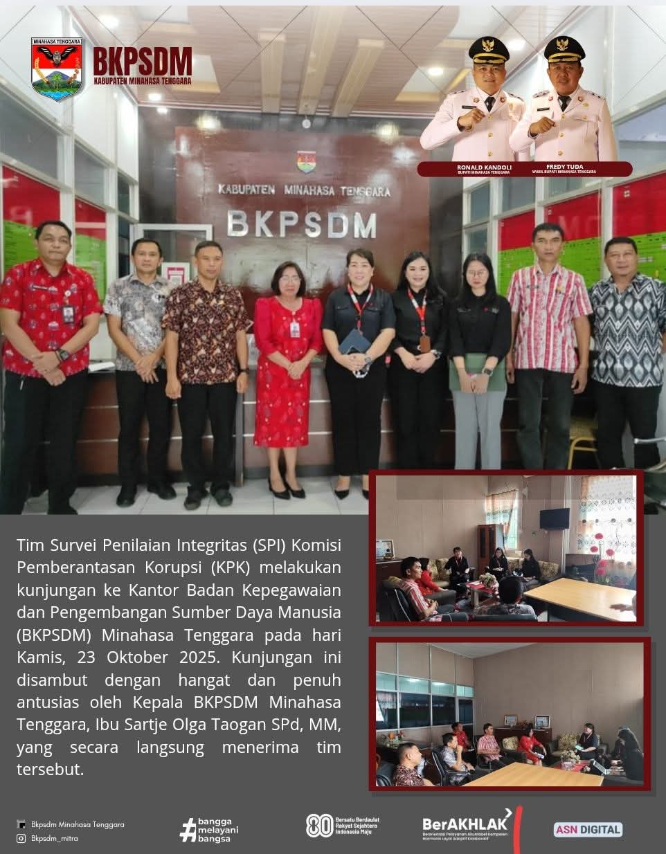 Perkuat Sistem Tata Kelola Internal, Kepala BKPSDM Mitra Sambut Kedatangan Tim SPI KPK