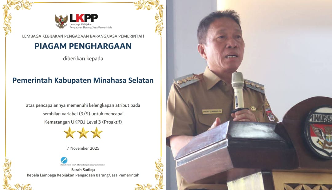 Kembali Ukir Prestasi, Pemkab Minsel Kini Raih Penghargaan dari LKPP