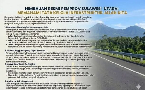 Pemprov Sulut Rilis Daftar Ruas Jalan Provinsi dan Penjelasan Kewenangan Infrastruktur
